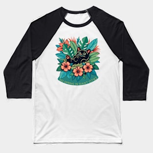 Black  Cat wondering about spring in giant cities. Baseball T-Shirt